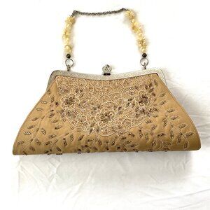 Wins Tan Embroidered Floral Purse